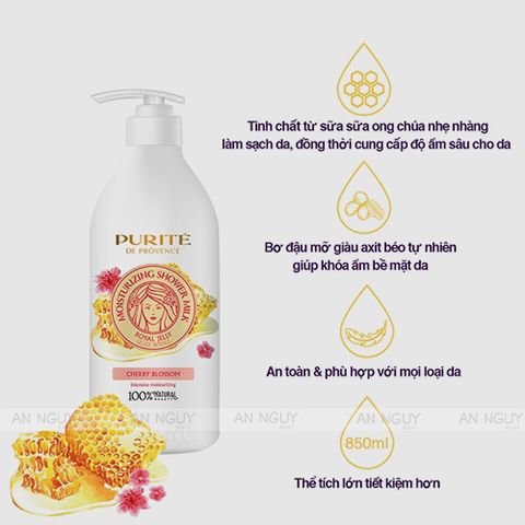 Sữa Tắm Dưỡng Ẩm Purite Royal Jelly & Cherry Blossom Chiết Xuất Sữa Ong Chúa Và Hoa Anh Đào 500ml