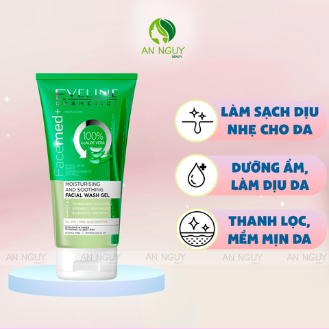 (Date: 08/11/2025) Gel Rửa Mặt Eveline Moisturising And Soothing Facial Wash Gel Aloe Chiết Xuất Nha Đam 150ml