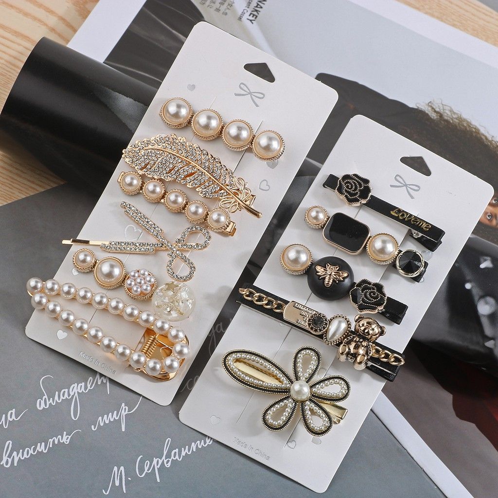 Set 5 Món Kẹp Tóc Màu Đen / Trắng