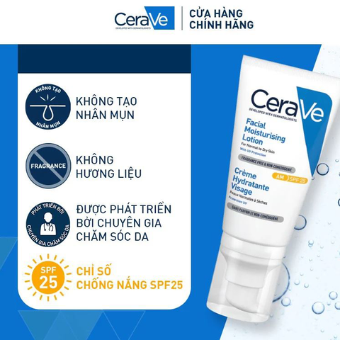 [Date 11/2024] Sữa Dưỡng Ẩm Ban Ngày CeraVe Facial Moisturizing Lotion For Normal To Dry Skin AM SPF25 Dành Cho Da Thường Đến Da Khô 52ml