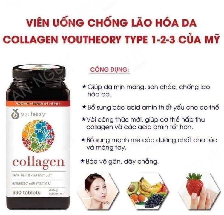 Viên Uống Bổ Sung Collagen Youtheory Collagen Biotin 6000mg Ngăn Ngừa Lão Hóa, Đẹp Da