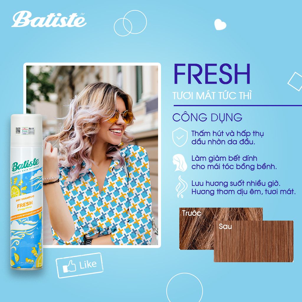 Dầu Gội Khô Batiste Dry Shampoo 200ml