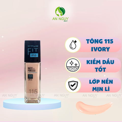 Kem Nền Maybelline Fit Me Matte + Poreless Foundation Mịn Nhẹ, Kiềm Dầu 30ml