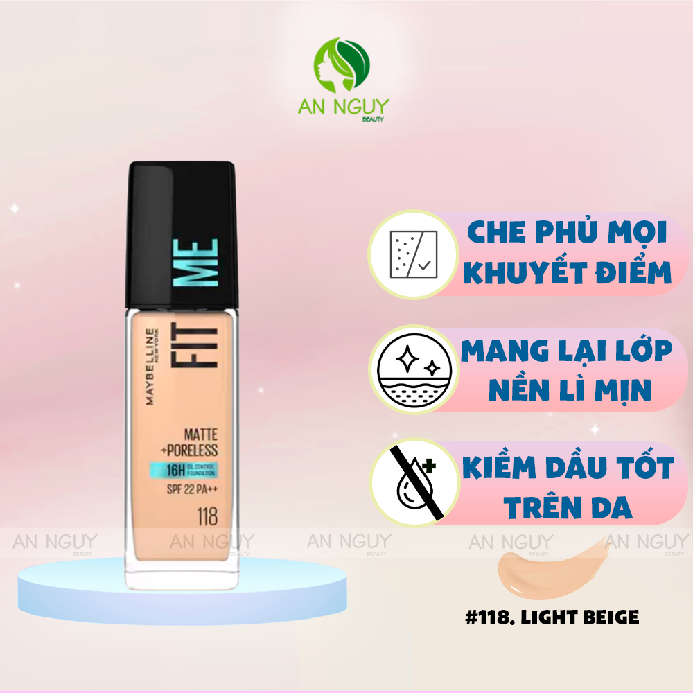 Kem Nền Maybelline Fit Me Matte + Poreless Foundation Mịn Nhẹ, Kiềm Dầu 30ml