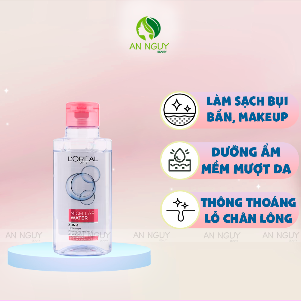 Nước Tẩy Trang L’Oreal Micellar Water 3-in-1 Moisturizing Mềm Mịn Da Dành Cho Da Thường, Khô (Hồng)