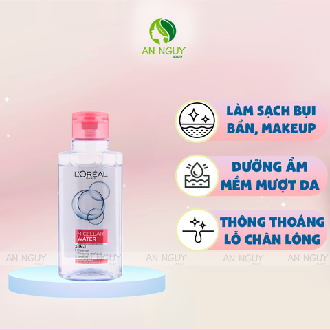 Nước Tẩy Trang L’Oreal Micellar Water 3-in-1 Moisturizing Mềm Mịn Da Dành Cho Da Thường, Khô (Hồng)