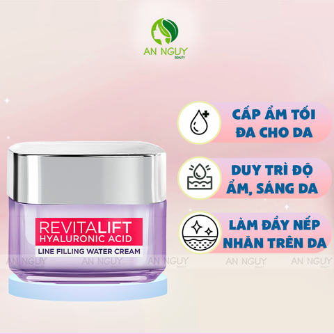 Kem Dưỡng Da L'Oreal Paris Revitalift Hyaluronic Acid Line Filling Water Cream Siêu Cấp Ẩm, Căng Mịn Da 50ml