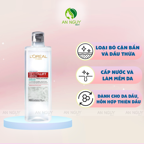 Nước Tẩy Trang L'Oreal Revitalift Crystal Micellar Water Làm Sạch Sâu Dành Cho Da Dầu (Xám)