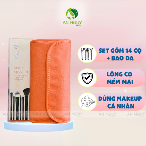 Bộ Cọ Cá Nhân 14 Cây Kèm Bóp Da Cam Vacosi Mars Mission Brush Set - BC36