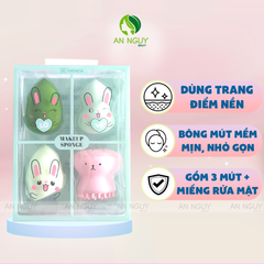 Set 4 Món Bông Mút Tán Nền + Bạch Tuột Rửa Mặt Habaria Makeup Sponge - Rabbits Love Set