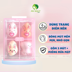 Set 4 Món Bông Mút Tán Nền + Bạch Tuột Rửa Mặt Habaria Makeup Sponge - Rabbits Love Set