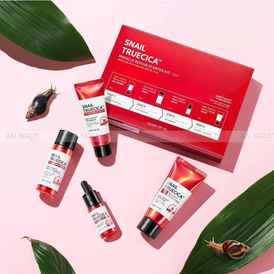 Set Dưỡng Some By Mi Snail Truecica Miracle Repair Starter Kit Phục Hồi, Tái Tạo Da Ốc Sên 4 Món