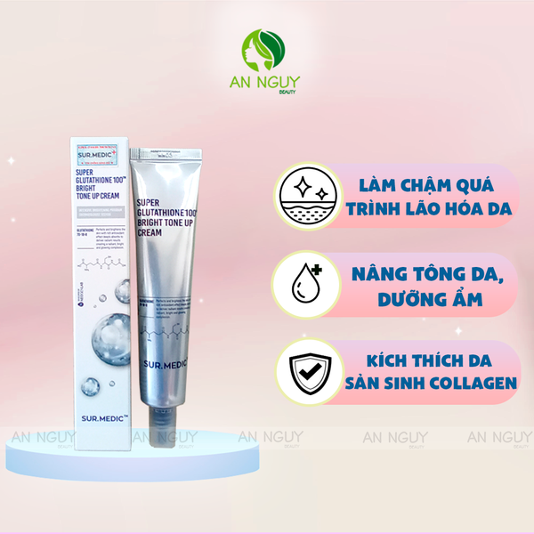 Kem Dưỡng Sur.Medic Super Glutathione 100 Bright Tone Up Cream Giúp Nâng Tông Trắng Da 40ml