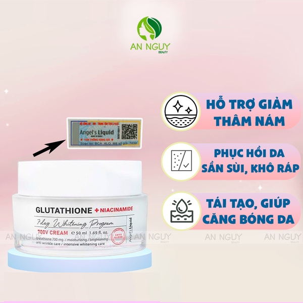 Kem Trị Nám Angel’s Liquid Glutathione + Niacinamide 7Day Whitening Program 700 V-Cream Dưỡng Trắng Da 50ml