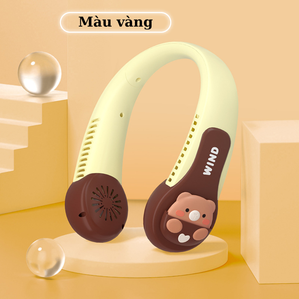 Quạt Đeo Cổ Mini Không Cánh Wind 3 Chế Độ Làm Mát Kèm Bộ Sạc USB Hình Thú Dễ Thương Nhiều Màu