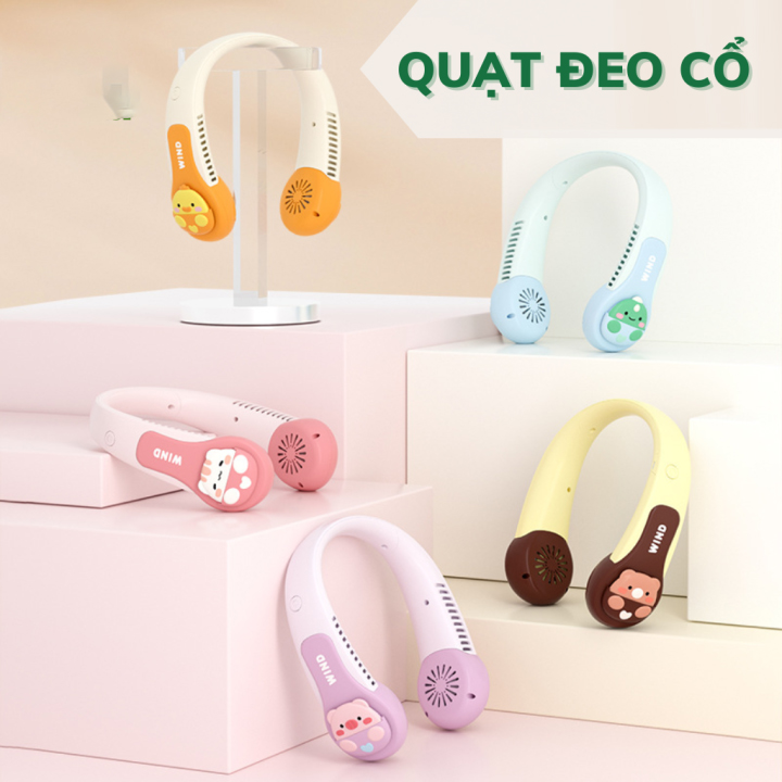 Quạt Đeo Cổ Mini Không Cánh Wind 3 Chế Độ Làm Mát Kèm Bộ Sạc USB Hình Thú Dễ Thương Nhiều Màu
