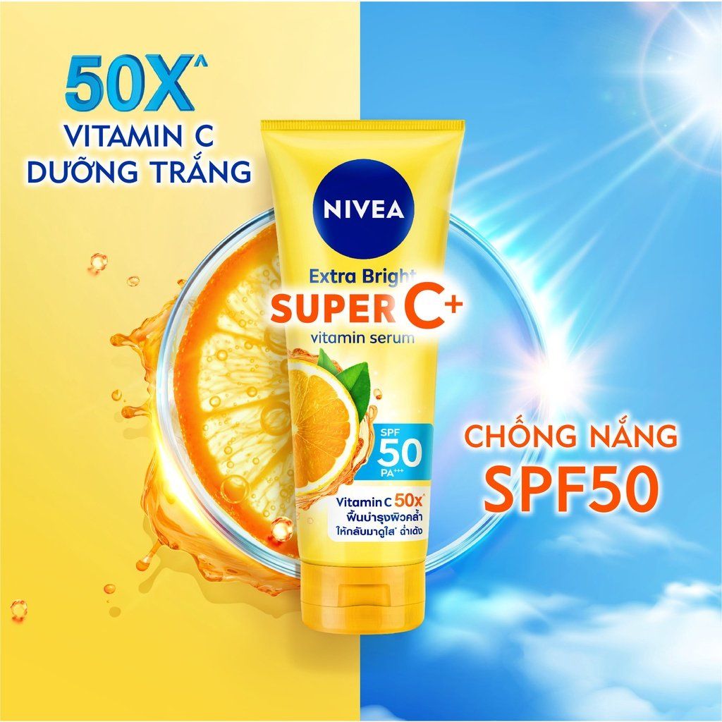 Tinh Chất Dưỡng Thể Nivea Extra Bright Super C+ Vitamin Serum SPF50 PA+++ Giúp Sáng Da 180ml