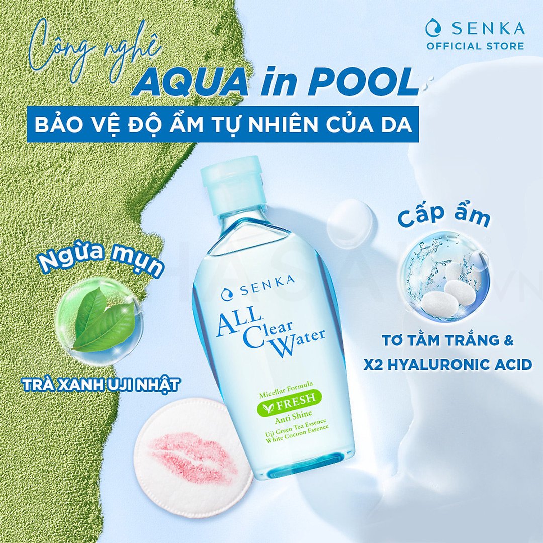 Nước Tẩy Trang Senka All Clear Water Micellar Formula Fresh Anti Shine Ngừa  Mụn, Kiểm Soát Nhờn (Xanh Lá)Nước Tẩy Trang Ngừa Mụn, Kiểm Soát Nhờn Senka  All Clear Water 230ml (X –