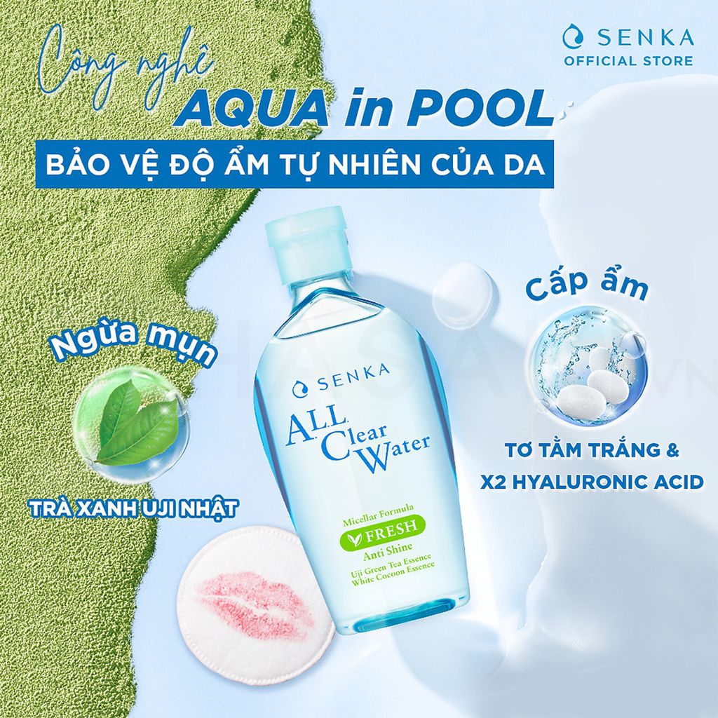Nước Tẩy Trang Senka All Clear Water Micellar Formula Fresh Anti Shine Ngừa Mụn, Kiểm Soát Nhờn (Xanh Lá)
