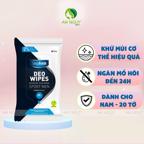 Khăn Ướt Khử Mùi Deep Fresh Deo Wipes 2 Trong 1 Ngăn Mùi 24H 20 Miếng
