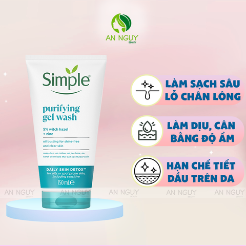 Sữa Rửa Mặt Simple Daily Skin Detox Purifying Gel Wash Cho Da Dầu 150ml