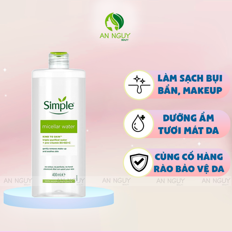 Nước Tẩy Trang Simple Micellar Cleansing Water Làm Sạch Da Dịu Nhẹ