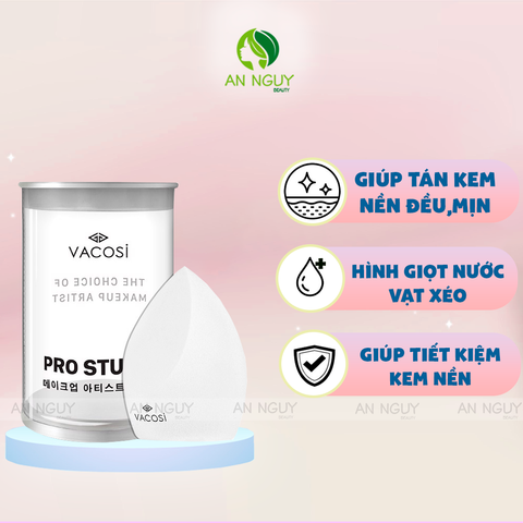 Bông Mút Giọt Nước Vacosi Pro Dùng Tán Kem Nền, Che Khuyết Điểm (Màu Trắng)