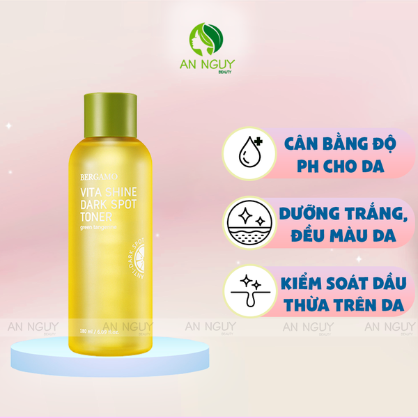 Nước Hoa Hồng Bergamo Green Tangerine Vita Shine Dark Spot Toner Quýt Xanh Trắng Da Mờ Thâm 180ml