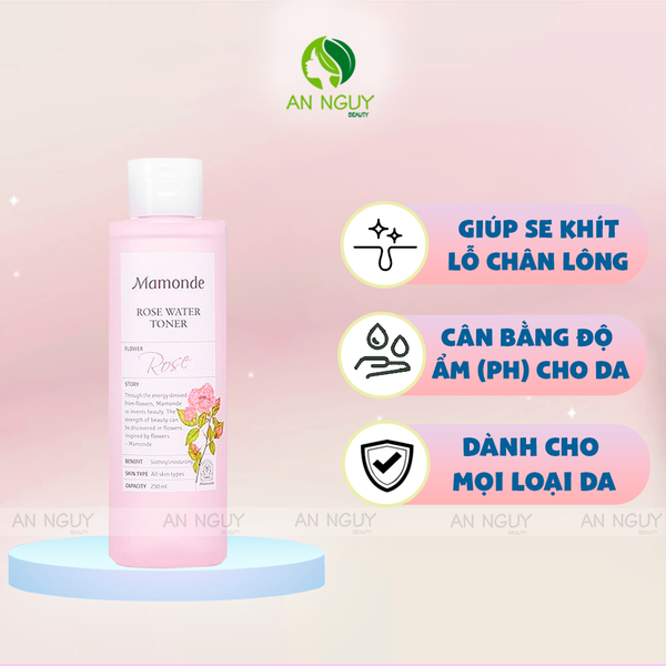 Nước Hoa Hồng Mamonde Rose Water Toner Cấp Ẩm, Se Khít Lỗ Chân Lông 250ml