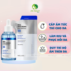 Combo Tinh Chất Cấp Nước Wellage Real Hyaluronic Blue Ampoule 60ml + Túi Refill 60ml