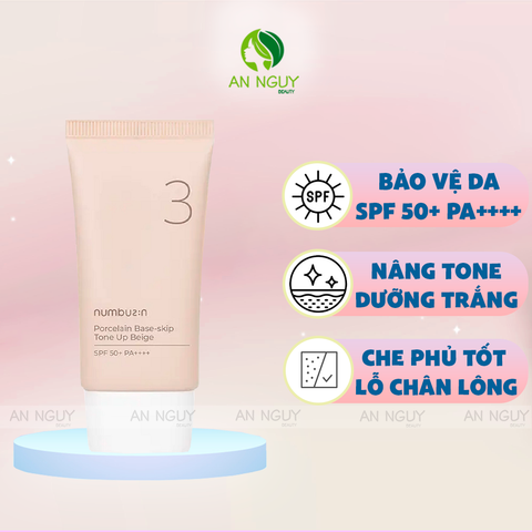 Kem Nâng Tone Chống Nắng Numbuzin No.3 Porcelain Base-skip Tone Up Beige SPF50 50ml