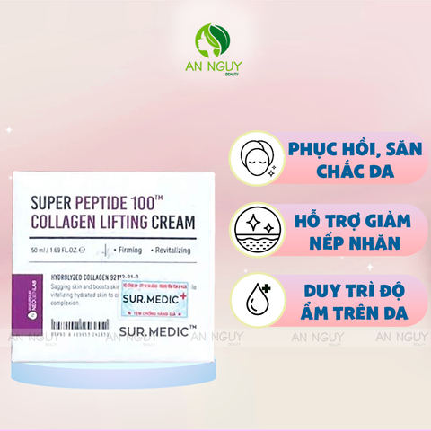 Kem Dưỡng Sur.Medic Super Peptide 100TM Collagen Lifting Cream Phục Hồi, Trẻ Khỏe Da