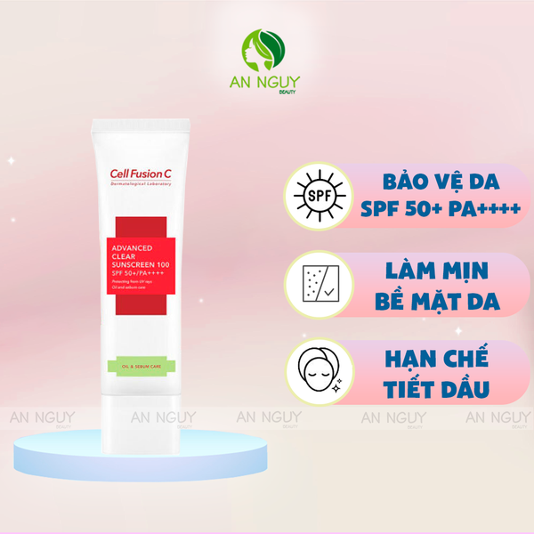 Kem Chống Nắng Cell Fusion C Advanced Clear Sunscreen 100 SPF50+ PA++++ Dành Cho Da Nhạy Cảm 50ml