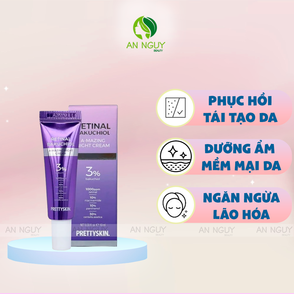 Kem Dưỡng Ban Đêm PrettySkin Retinal BakuChiol A-Mazing Night Cream Tái Tạo, Phục Hồi Da