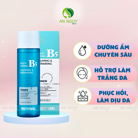 Nước Hoa Hồng PrettySkin Multi Hydra B5 Calming & Repairing Toner Phục Hồi, Dưỡng Trắng 205ml