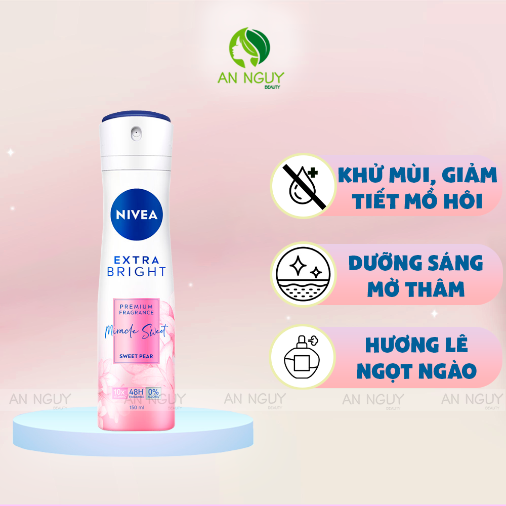 Xịt Khử Mùi Nivea Extra Bright Premium Fragrance Ngăn Mùi, Lưu Hương Thơm Lâu 150ml