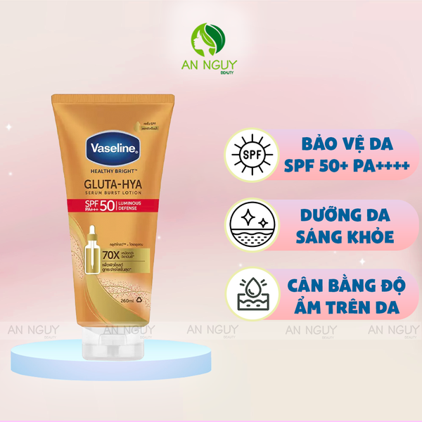 Sữa Dưỡng Thể Chống Nắng Vaseline Healthy Bright Gluta-Hyal 70X Serum Burst Lotion