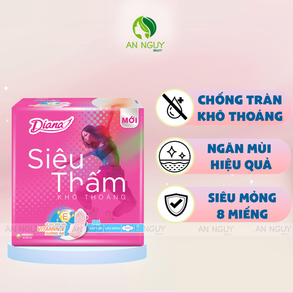 Băng Vệ Sinh Diana Siêu Thấm Siêu Mỏng Cánh Gói 8 Miếng