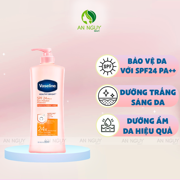 Sữa Dưỡng Thể Vaseline Healthy Bright SPF24 PA++ Chống Nắng Và Dưỡng Sáng Da 350ml