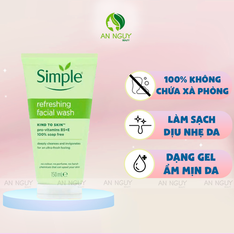 Sữa Rửa Mặt Simple Kind To Skin Refreshing Facial Wash Gel Cho Da Nhạy Cảm