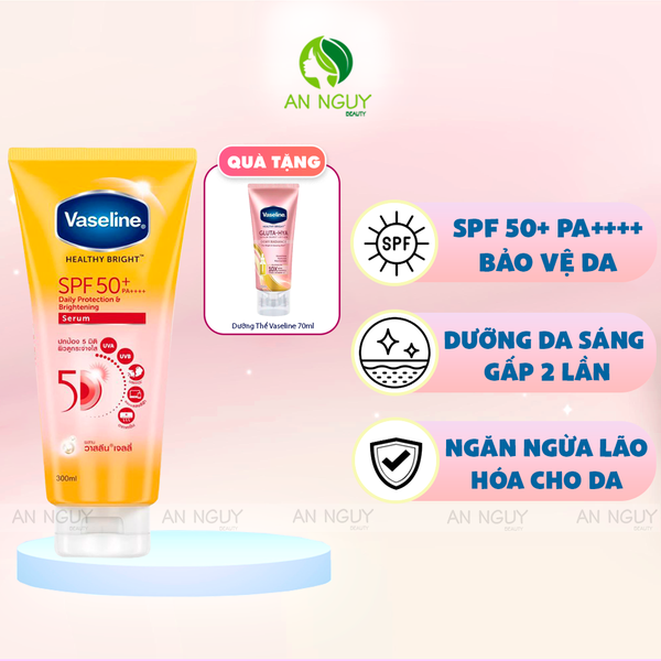 [MUA 1 TẶNG 1] Sữa Chống Nắng Vaseline Healthy Bright Sun + Pollution Protection 300ml + Sữa Dưỡng Thể Vaseline Healthy Bright Gluta-Hya 70ml