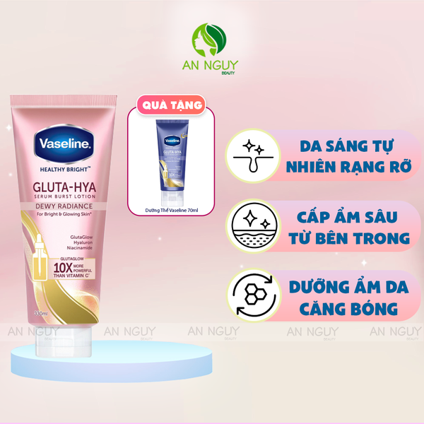 [MUA 1 TẶNG 1] Sữa Dưỡng Thể Vaseline Gluta Hya Serum Burst Lotion Dewy Radiance 330ml + Sữa Dưỡng Thể Vaseline Gluta Hya Overnight Radiance Repair 70ml