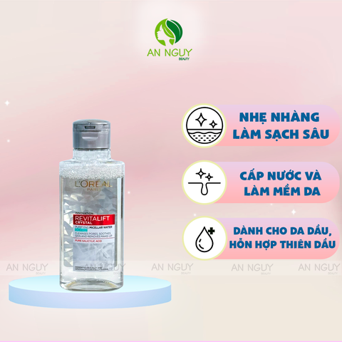 Nước Tẩy Trang L'Oreal Revitalift Crystal Micellar Water Làm Sạch Sâu Dành Cho Da Dầu (Xám)