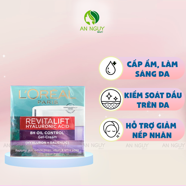 Kem Dưỡng L'Oreal Revitalift Hyaluronic Acid 8H Oil Control Gel Cream Cấp Ẩm, Kiềm Dầu