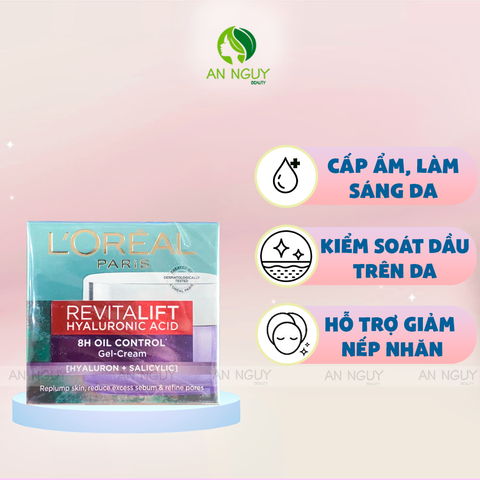 Kem Dưỡng L'Oreal Revitalift Hyaluronic Acid 8H Oil Control Gel Cream Cấp Ẩm, Kiềm Dầu 15ml