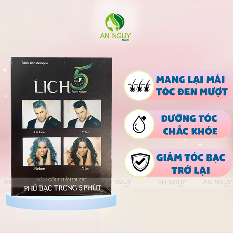 Dầu Gội Thảo Dược Phủ Bạc Lich5 Black Hair Shampoo Hộp 10 Gói