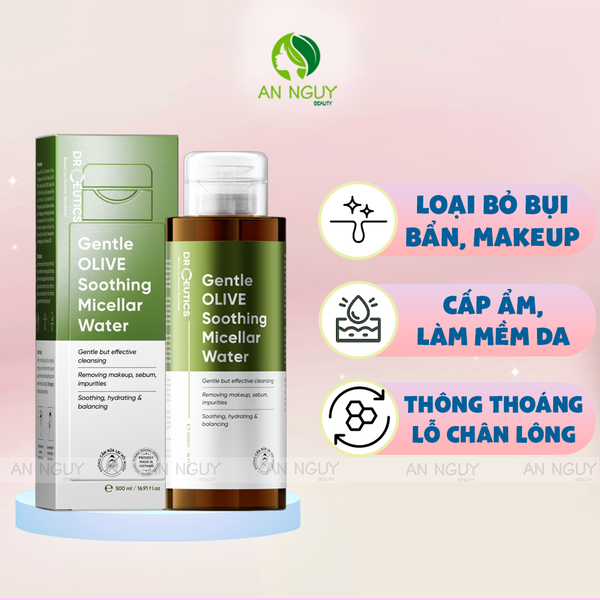 Nước Tẩy Trang DrCeutics Gentle Olive Soothing Micellar Water Làm Sạch Sâu, Dưỡng Ẩm 500ml