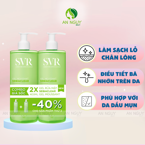 Combo 2 Gel Rửa Mặt SVR Sebiaclear Gel Moussant Cho Da Dầu (400mlx2)