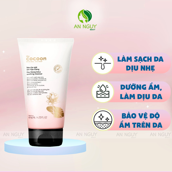 Sữa Rửa Mặt Sen Cocoon Hau Giang Lotus Soothing Cleanser Làm Sạch Và Dịu Da 140ml
