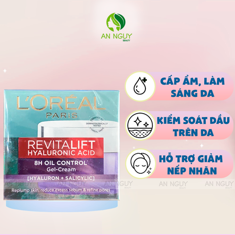 [Date: 03/2027] Kem Dưỡng L'Oreal Revitalift Hyaluronic Acid 8H Oil Control Gel Cream Cấp Ẩm, Kiềm Dầu